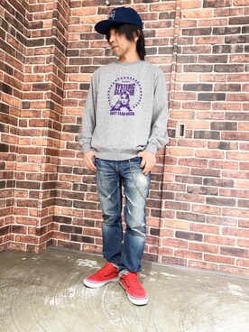 「HYSTERIC GLAMOUR（ヒステリックグラマー）のHYS WHISKY柄 刺繍キャップ（キャップ）」を使った、ASOさん（メンズ・161cm）の冬コーディネート