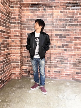 「HYSTERIC GLAMOUR（ヒステリックグラマー）のアイテム（スカジャン）」を使った、ASOさん（メンズ・161cm）の春コーディネート