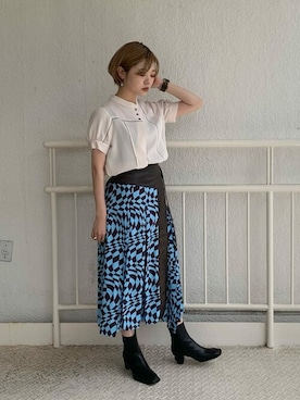 「UNITED TOKYO（ユナイテッドトウキョウ）のスラッシュパイピングブラウス（シャツ/ブラウス、ホワイト系）」を使った、eeeena2828さん（レディース・163cm）の夏コーディネート