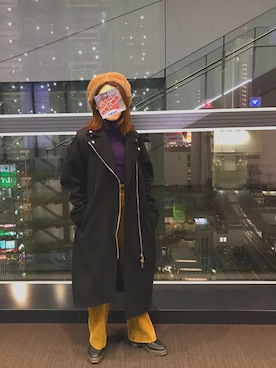 「もけもけ」｜「アイテム（ハンチング/ベレー帽）」を使った、砂原さん（レディース・157cm）の冬コーディネート