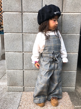 「グレンチェック」｜「アイテム（オールインワン・サロペット）」を使った、MKIさん（キッズ・90cm）の秋コーディネート