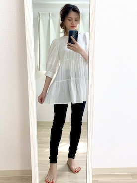 「Heather（ヘザー）のティアードチュニックブラウス　885432（シャツ/ブラウス）」を使った、Sachiyoさん（レディース・154cm）の春コーディネート