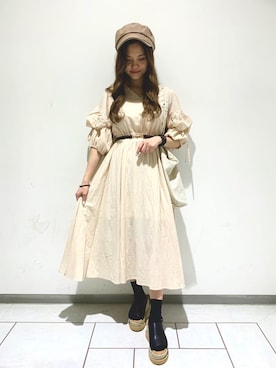 「Heather（ヘザー）のアイテム（帽子）」を使った、Sachiyoさん（レディース・154cm）の春コーディネート