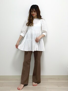 「Heather（ヘザー）のティアードチュニックブラウス　885432（シャツ/ブラウス）」を使った、Sachiyoさん（レディース・154cm）の春コーディネート