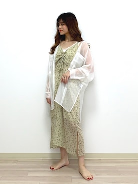 「Heather（ヘザー）のサイドスリットスケチュニックシャツ　885763（シャツ/ブラウス）」を使った、Sachiyoさん（レディース・154cm）の夏コーディネート