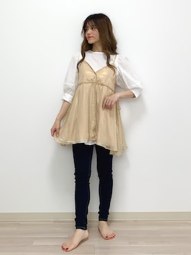 「Heather（ヘザー）のティアードチュニックブラウス　885432（シャツ/ブラウス）」を使った、Sachiyoさん（レディース・154cm）の夏コーディネート