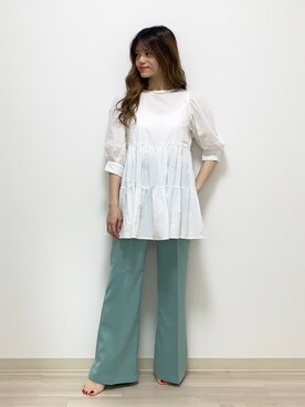 「Heather（ヘザー）のティアードチュニックブラウス　885432（シャツ/ブラウス）」を使った、Sachiyoさん（レディース・154cm）の夏コーディネート