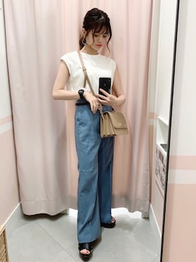 「Heather（ヘザー）のアイテム（スラックス）」を使った、Sachiyoさん（レディース・154cm）の夏コーディネート