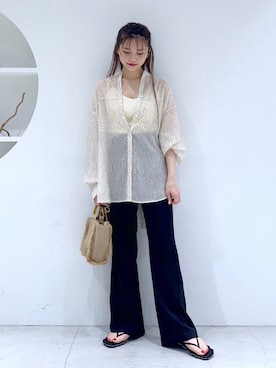「へザー」｜「アイテム（スラックス）」を使った、Sachiyoさん（レディース・154cm）の春コーディネート