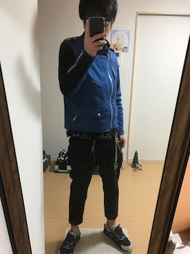 「黒縁メガネ」｜「アイテム（ライダースジャケット）」を使った、N@ganoKenMiNさん（メンズ・173cm）の冬コーディネート