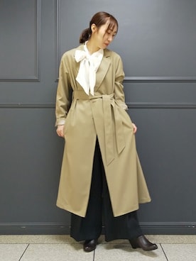 「ボウタイブラウス」｜「アイテム（ステンカラーコート）」を使った、DRESSTERIORさん（レディース・160cm）の秋コーディネート