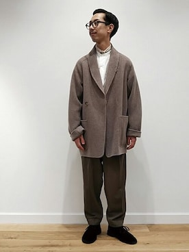 「ブラウンコーデ」｜「アイテム（ピーコート）」を使った、DRESSTERIORさん（メンズ・168cm）の秋コーディネート