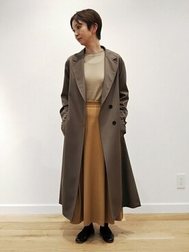 「コラボ」｜「アイテム（ステンカラーコート）」を使った、DRESSTERIORさん（レディース・157cm）の秋コーディネート