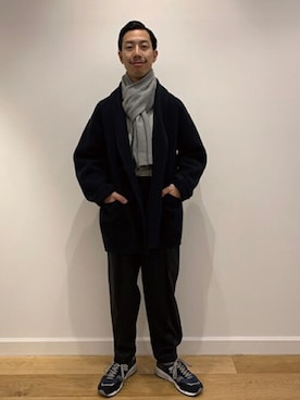 「ショールカラー」｜「アイテム（ピーコート）」を使った、DRESSTERIORさん（メンズ・168cm）の秋コーディネート