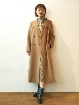 「ボウタイ」｜「アイテム（ノーカラーコート）」を使った、DRESSTERIORさん（レディース・164cm）の冬コーディネート