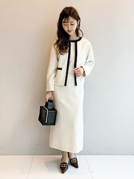 「白黒」｜「アイテム（ノーカラージャケット）」を使った、DRESSTERIORさん（レディース・160cm）の冬コーディネート