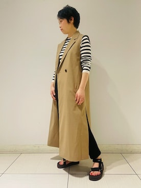 「DRESSTERIOR（ドレステリア）の◆【Marisol8月号/STORY6月号/CLASSY.5月号/LEE・GISELe・STORY4月号掲載】テーラードロングジレ（ベスト）」を使った、DRESSTERIORさん（レディース・157cm）の春コーディネート
