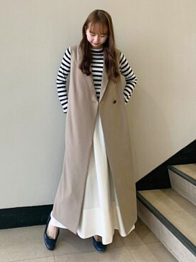 「DRESSTERIOR（ドレステリア）の◆【Marisol8月号/STORY6月号/CLASSY.5月号/LEE・GISELe・STORY4月号掲載】テーラードロングジレ（ベスト）」を使った、DRESSTERIORさん（レディース・154cm）の春コーディネート