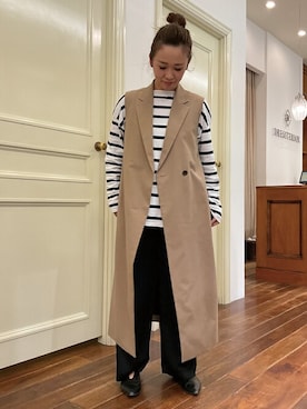 「DRESSTERIOR（ドレステリア）の◆【Marisol8月号/STORY6月号/CLASSY.5月号/LEE・GISELe・STORY4月号掲載】テーラードロングジレ（ベスト）」を使った、DRESSTERIORさん（レディース・159cm）の春コーディネート