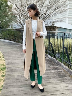「DRESSTERIOR（ドレステリア）の◆【Marisol8月号/STORY6月号/CLASSY.5月号/LEE・GISELe・STORY4月号掲載】テーラードロングジレ（ベスト）」を使った、DRESSTERIORさん（レディース・168cm）の春コーディネート