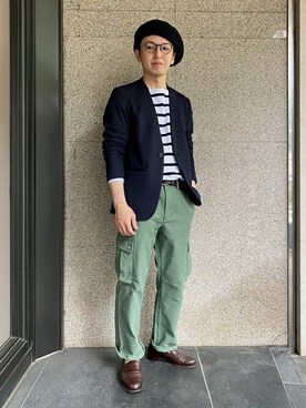 「マリン」｜「アイテム（ノーカラージャケット）」を使った、DRESSTERIORさん（メンズ・173cm）の春コーディネート