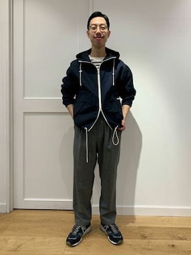 「マリン」｜「アイテム（ブルゾン）」を使った、DRESSTERIORさん（メンズ・168cm）の春コーディネート