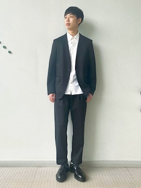「半袖シャツ」｜「アイテム（ノーカラージャケット）」を使った、DRESSTERIORさん（メンズ・174cm）の春コーディネート