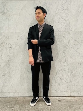 「半袖シャツ」｜「アイテム（ノーカラージャケット）」を使った、DRESSTERIORさん（メンズ・165cm）の夏コーディネート