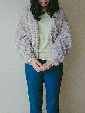 「春ニット」｜「アイテム（ノーカラージャケット）」を使った、 yuriさん（レディース・159cm）の冬コーディネート