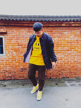 「CDG（シーディージー）のアイテム（ジャケット/アウター）」を使った、陳保旭さん（メンズ・171cm）の春コーディネート