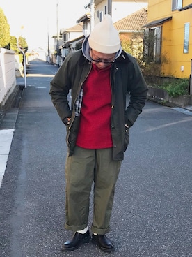 「パラブーツ」｜「アイテム（ニットキャップ/ビーニー）」を使った、メルスマーケット高崎さん（メンズ・165cm）の冬コーディネート