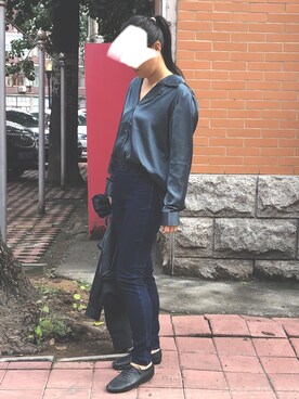 「UNIQLO（ユニクロ）のアイテム（チノパンツ、ブルー系）」を使った、老米さん（レディース・160cm）の秋コーディネート