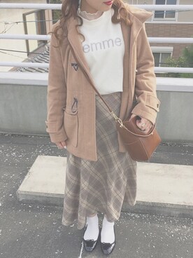 「RETRO GIRL（レトロガール）のアイテム（ダッフルコート）」を使った、miyamaiさん（レディース・151cm）の冬コーディネート