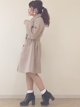 「ポニーテール」｜「アイテム（ステンカラーコート）」を使った、miyamaiさん（レディース・151cm）の冬コーディネート