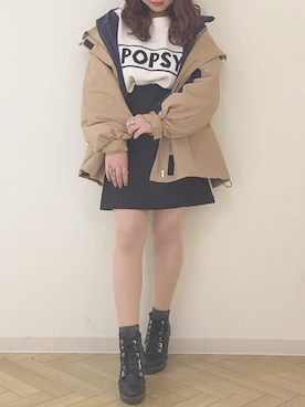 「ロゴニット」｜「アイテム（マウンテンパーカー）」を使った、miyamaiさん（レディース・151cm）の冬コーディネート