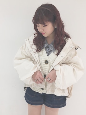 「ケーブルニット」｜「アイテム（マウンテンパーカー）」を使った、miyamaiさん（レディース・151cm）の春コーディネート