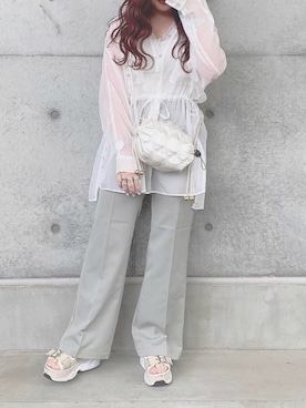 「Heather（ヘザー）のサイドスリットスケチュニックシャツ　885763（シャツ/ブラウス）」を使った、miyamaiさん（レディース・151cm）の春コーディネート