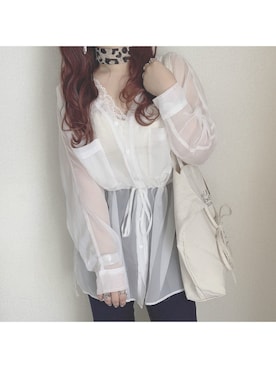 「Heather（ヘザー）のサイドスリットスケチュニックシャツ　885763（シャツ/ブラウス）」を使った、miyamaiさん（レディース・151cm）の春コーディネート