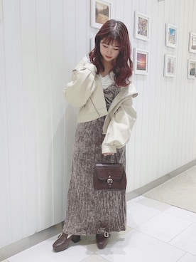 「ベロア」｜「アイテム（ライダースジャケット）」を使った、miyamaiさん（レディース・151cm）の冬コーディネート