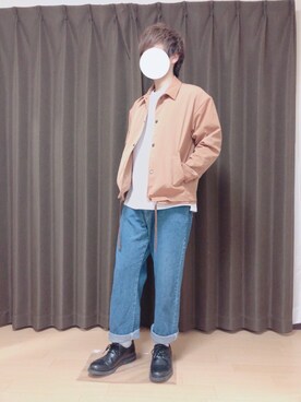 「LIDNM（リドム）のPEツイルコーチジャケット（ブルゾン、ベージュ系）」を使った、ゆーちゃんさん（メンズ・164cm）の春コーディネート