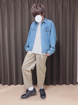「古着のアイテム（デニムジャケット、ブルー系）」を使った、ゆーちゃんさん（メンズ・164cm）の春コーディネート
