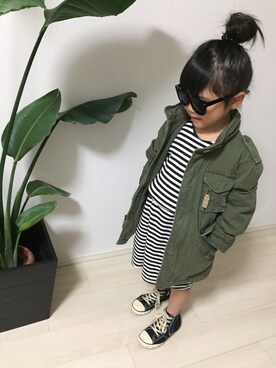 「H&M（エイチ・アンド・エム）のアイテム（ワンピース/ドレス、ホワイト系）」を使った、Koo❤︎さん（キッズ・110cm）の春コーディネート