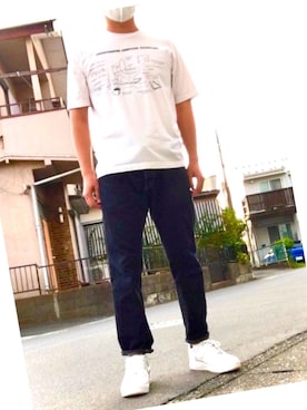 「鬼デニム（オニデニム）のアイテム」を使った、うまうまこさん（メンズ・173cm）の夏コーディネート