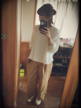 「niko and...（ニコアンド）のメンテンBIGBIG Ｔシャツ【niko and ...】（Tシャツ/カットソー）」を使った、おのぶさん（レディース・155cm）の春コーディネート