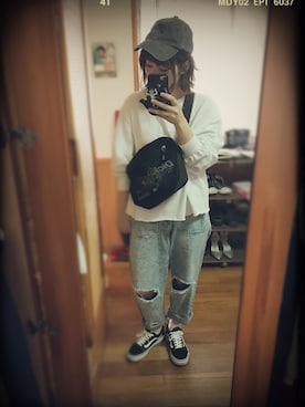 「niko and...（ニコアンド）のメンテンBIGBIG Ｔシャツ【niko and ...】（Tシャツ/カットソー）」を使った、おのぶさん（レディース・155cm）の春コーディネート