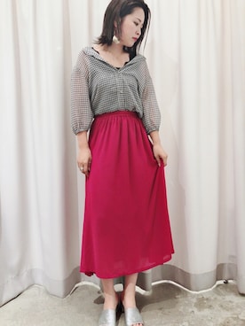 「ギンガムチェック」｜「アイテム（スカート、ピンク系）」を使った、さ と う ☺︎さん（レディース・159cm）の夏コーディネート
