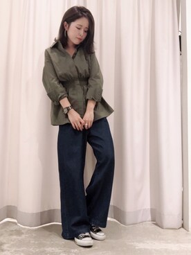 「E hyphen world gallery（イーハイフンワールドギャラリー）のデニムタック入りワイドパンツ（その他パンツ）」を使った、さ と う ☺︎さん（レディース・159cm）の夏コーディネート