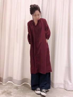 「E hyphen world gallery（イーハイフンワールドギャラリー）のデニムタック入りワイドパンツ（その他パンツ）」を使った、さ と う ☺︎さん（レディース・159cm）の夏コーディネート