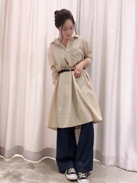 「E hyphen world gallery（イーハイフンワールドギャラリー）のデニムタック入りワイドパンツ（その他パンツ）」を使った、さ と う ☺︎さん（レディース・159cm）の夏コーディネート