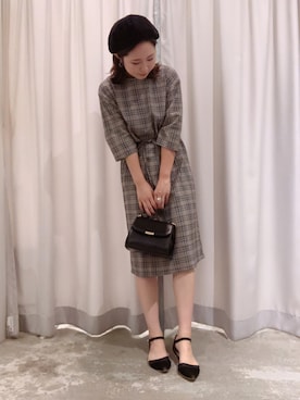 「チェックワンピース」｜「アイテム（ハンチング/ベレー帽）」を使った、さ と う ☺︎さん（レディース・159cm）の夏コーディネート